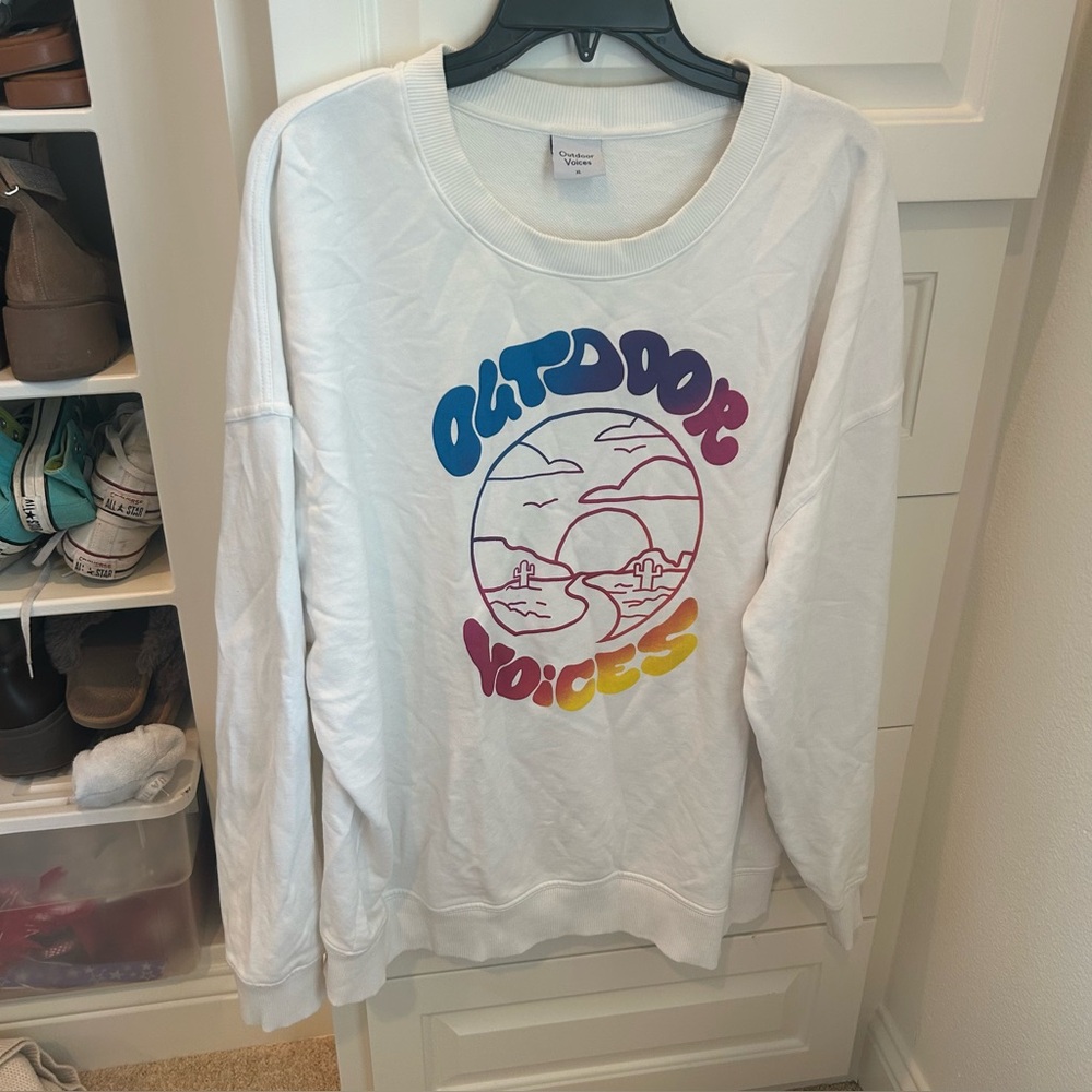 Outdoor Voices White Sweater with Multicolor Graphic